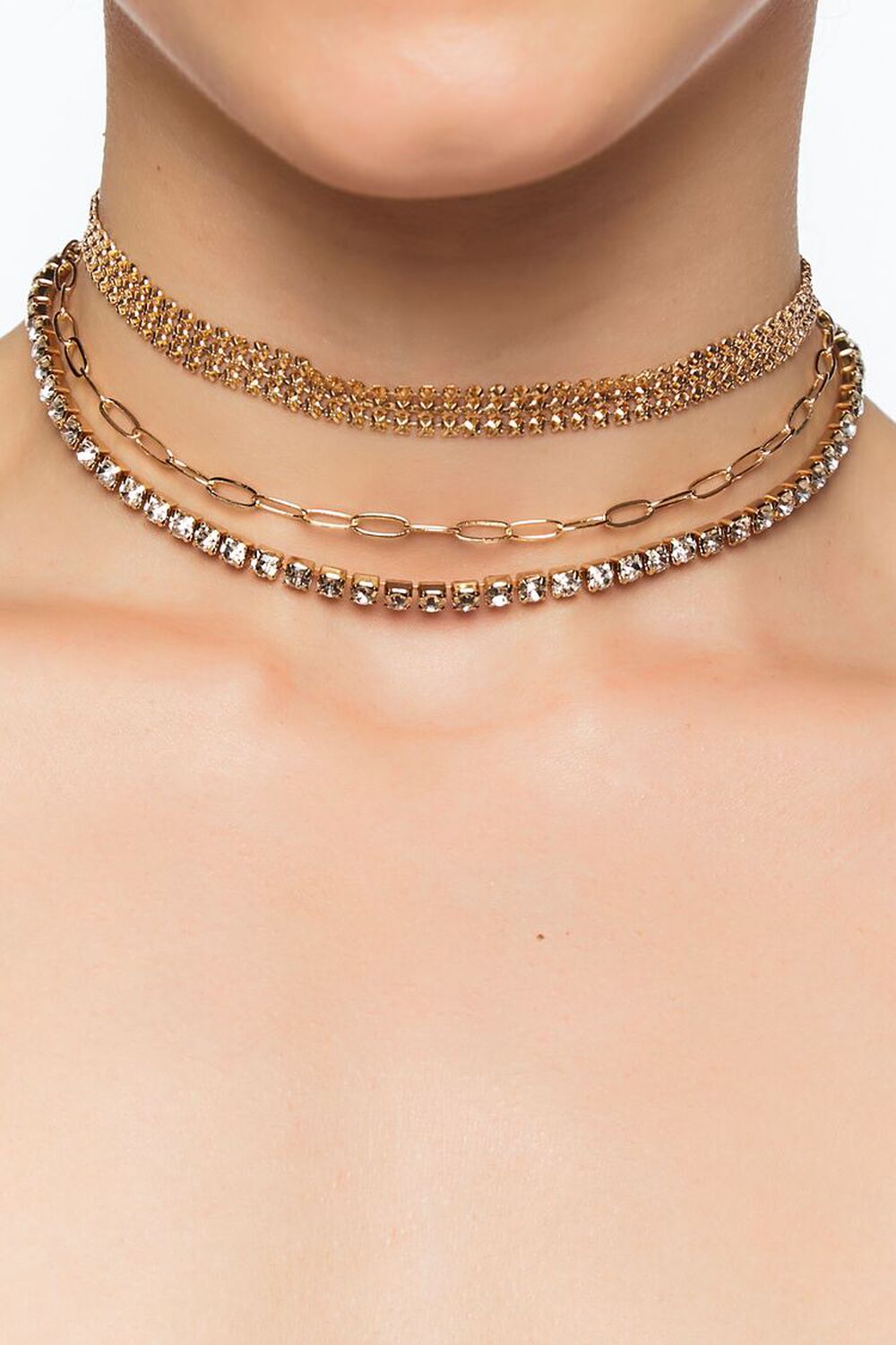 Rhinestone Chain Choker Necklace Set, image 1