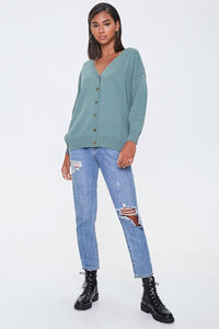 SEA GREEN Ribbed Button-Front Cardigan, image 4