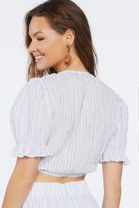 WHITE/MULTI Pinstriped Tie-Front Crop Top, image 3