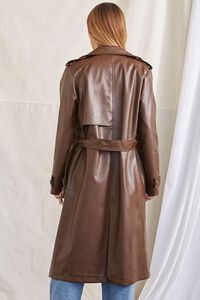 BROWN Faux Leather Trench Coat, image 3