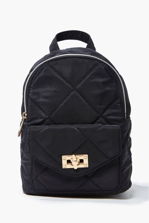 BLACK Quilted Mini Backpack, image 1