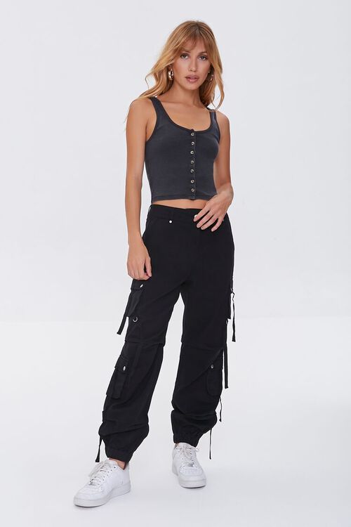 CHARCOAL Button-Front Crop Top, image 4