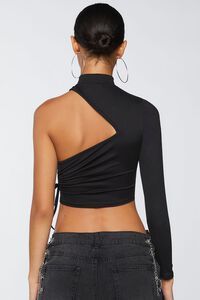 BLACK Ruched Cutout One-Sleeve Crop Top, image 3