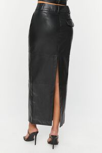 BLACK Faux Leather Slit Midi Skirt, image 4