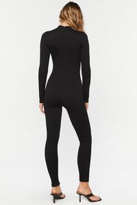 BLACK Seamless Mock Neck Long-Sleeve Jumpsuit, image 3