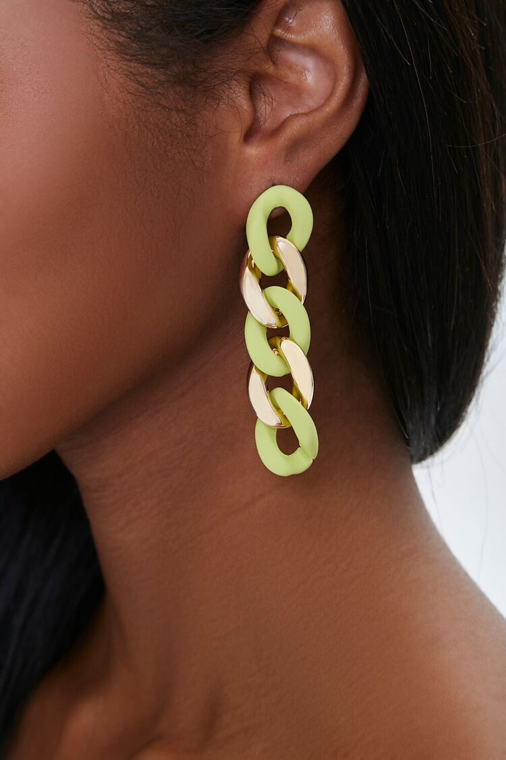 GREEN Duo-Tone Chain Drop Earrings, image 1