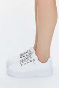 WHITE Metallic Lace-Up Platform Sneakers, image 2