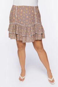 TAUPE/MULTI Plus Size Floral Print Mini Skirt, image 2