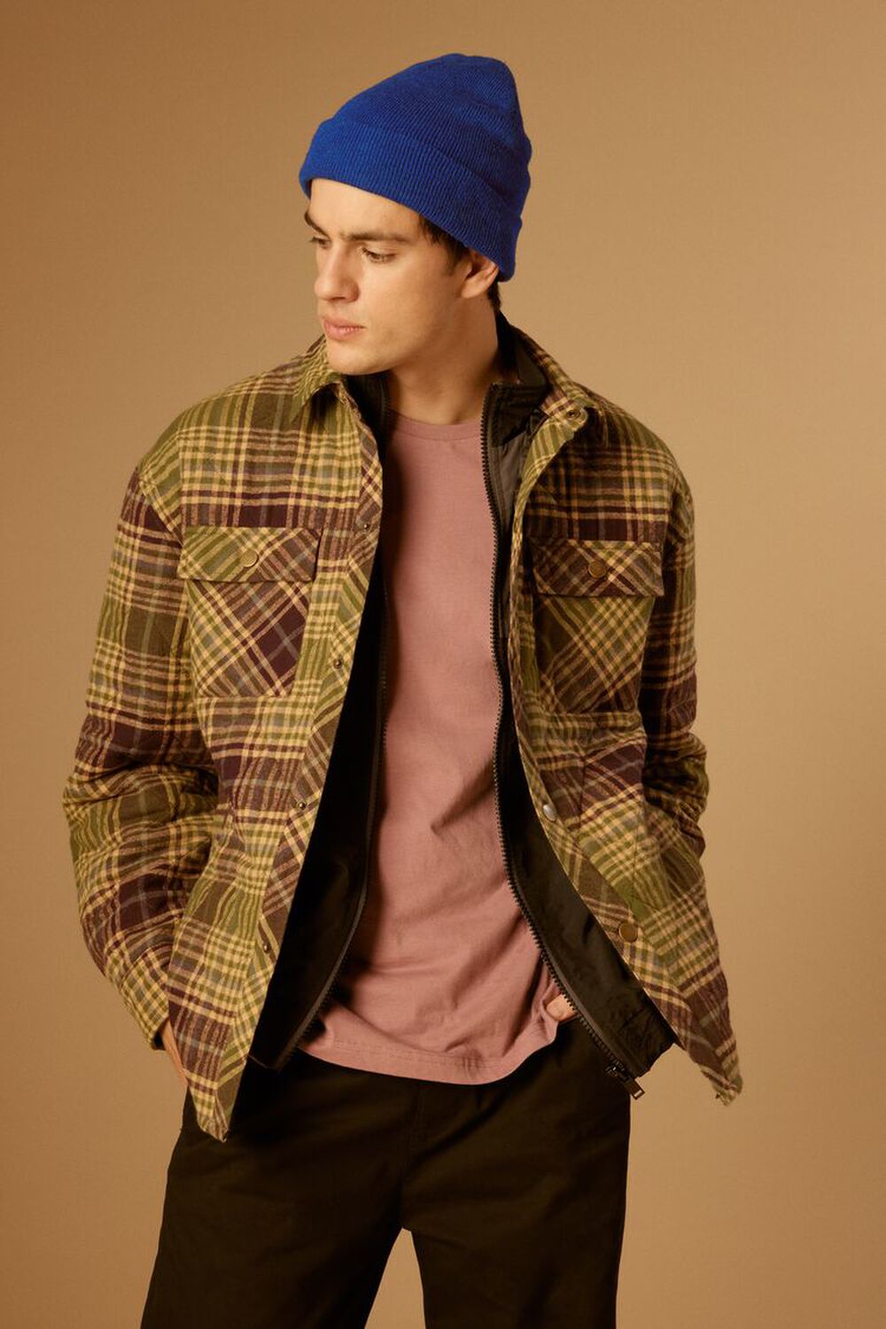 OLIVE/MULTI Plaid Quilted Shacket, image 1