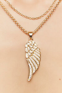 GOLD/CLEAR Wing Pendant Necklace Set, image 2