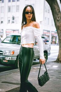WHITE Ruched Off-the-Shoulder Crop Top, image 1