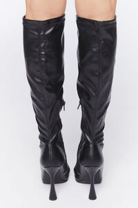 BLACK Faux Leather Knee-High Stiletto Boots, image 3