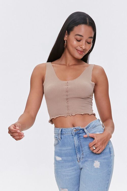 TAUPE Cropped Waffle Knit Tank Top, image 1