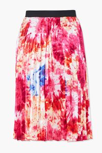 CORAL/MULTI Plus Size Tie-Dye Pleated Skirt, image 3