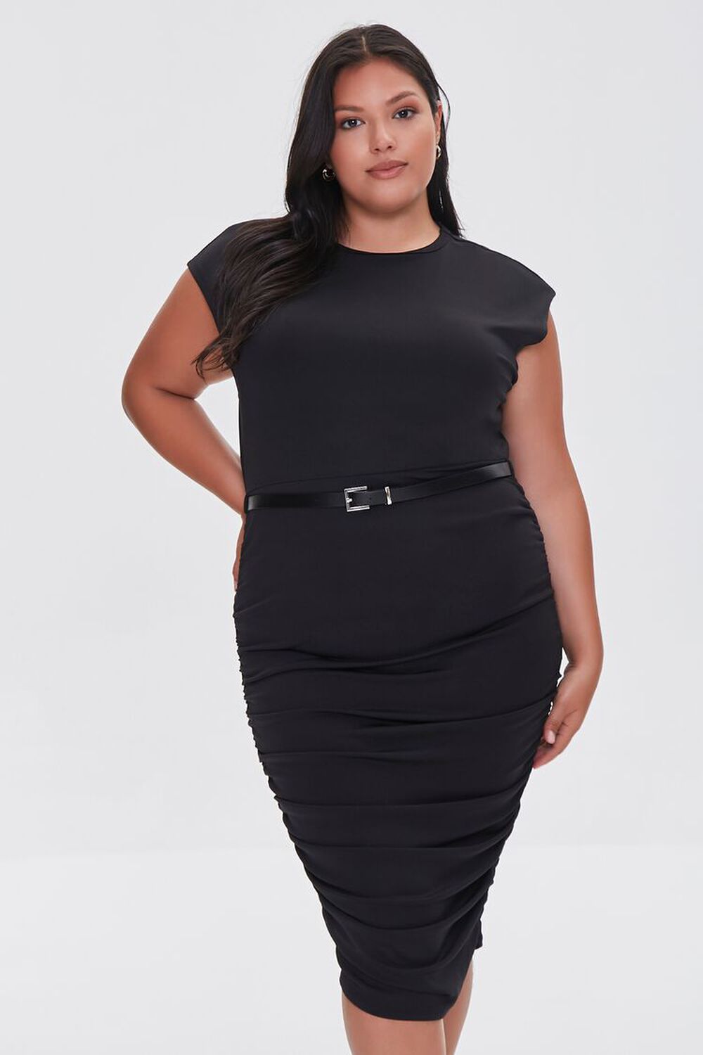 Plus Size Belted Ruched Dress, image 1