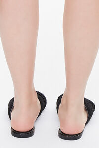 BLACK Faux Shearling Studded Slip-On Sandals, image 3