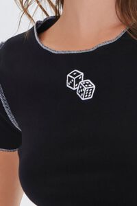 BLACK/WHITE Embroidered Dice Cropped Tee, image 5