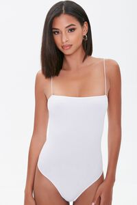 WHITE Straight-Neck Cami Thong Bodysuit, image 5