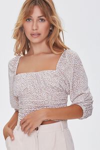 TAN/CREAM Spotted Print Ruched Top, image 1