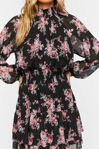 BLACK/MULTI Smocked Floral Chiffon Mini Dress, image 5
