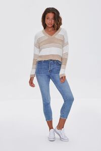 CREAM/TAUPE Fuzzy Striped Cropped Sweater, image 4