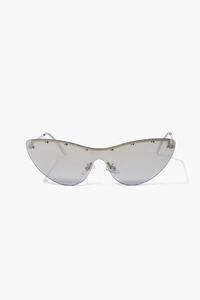 SILVER/SILVER Studded Mirror Cat-Eye Sunglasses, image 3