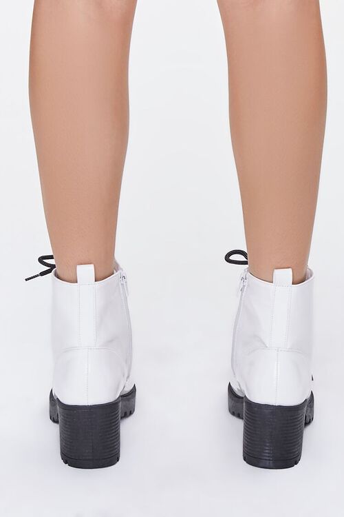 WHITE Faux Patent Leather Lug-Sole Booties, image 3