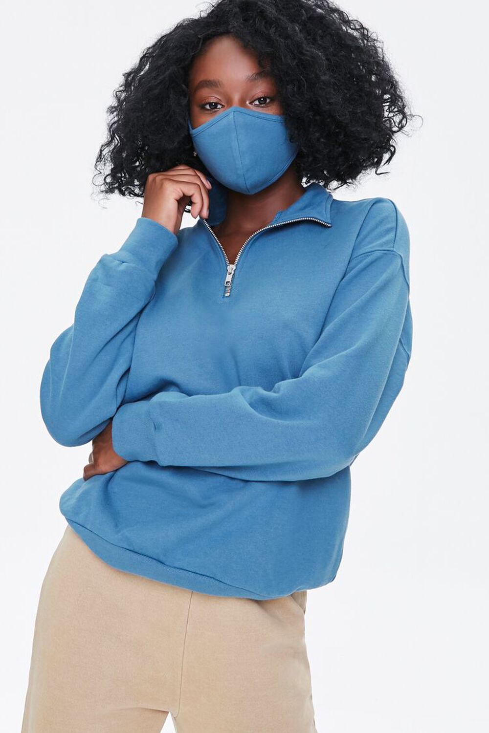 BLUE Half-Zip Pullover & Face Mask Set, image 1