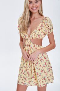 YELLOW/MULTI Floral Cutout Mini Dress, image 1