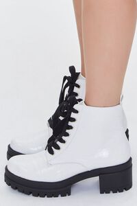 WHITE Faux Croc Leather Lace-Up Booties, image 2
