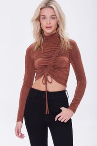 Slinky Ruched Drawstring Crop Top, image 1