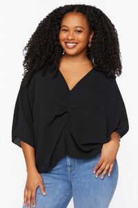 BLACK Plus Size Twisted High-Low Top, image 1