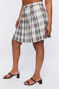 TAN/MULTI Plus Size Pleated Plaid Mini Skirt, image 3