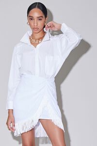 WHITE Ruched Fringe-Trim Mini Skirt, image 6