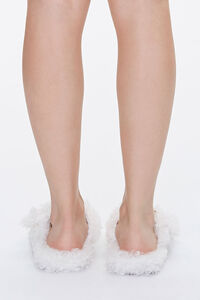 WHITE Faux Sheepskin Buckled Slippers, image 3
