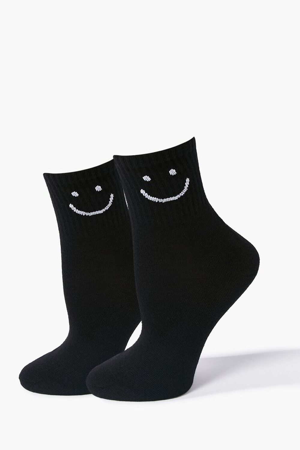 BLACK/WHITE Smiling Graphic Crew Socks, image 1