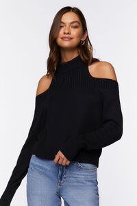 BLACK Open-Shoulder Turtleneck Sweater, image 1