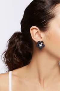 BLACK/WHITE Checkered Floral Stud Earrings, image 1