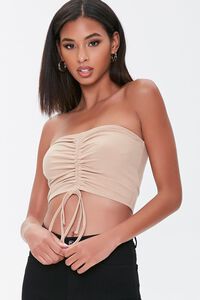 TAUPE Ruched Drawstring Tube Top, image 1