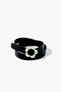 BLACK/SILVER Floral Buckle Faux Leather Belt, image 3