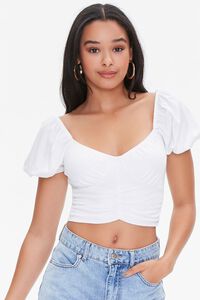 WHITE Puff-Sleeve Crop Top, image 1