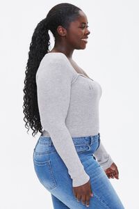 HEATHER GREY Plus Size Ribbed Sweater-Knit Bodysuit, image 2