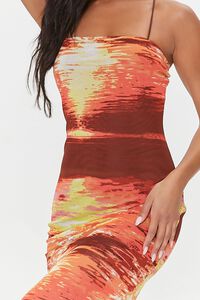 ORANGE/MULTI Abstract Print Mesh Midi Dress, image 5