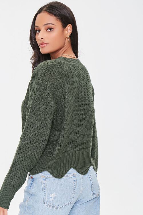 OLIVE Cable Knit Bow Scalloped Sweater, image 3