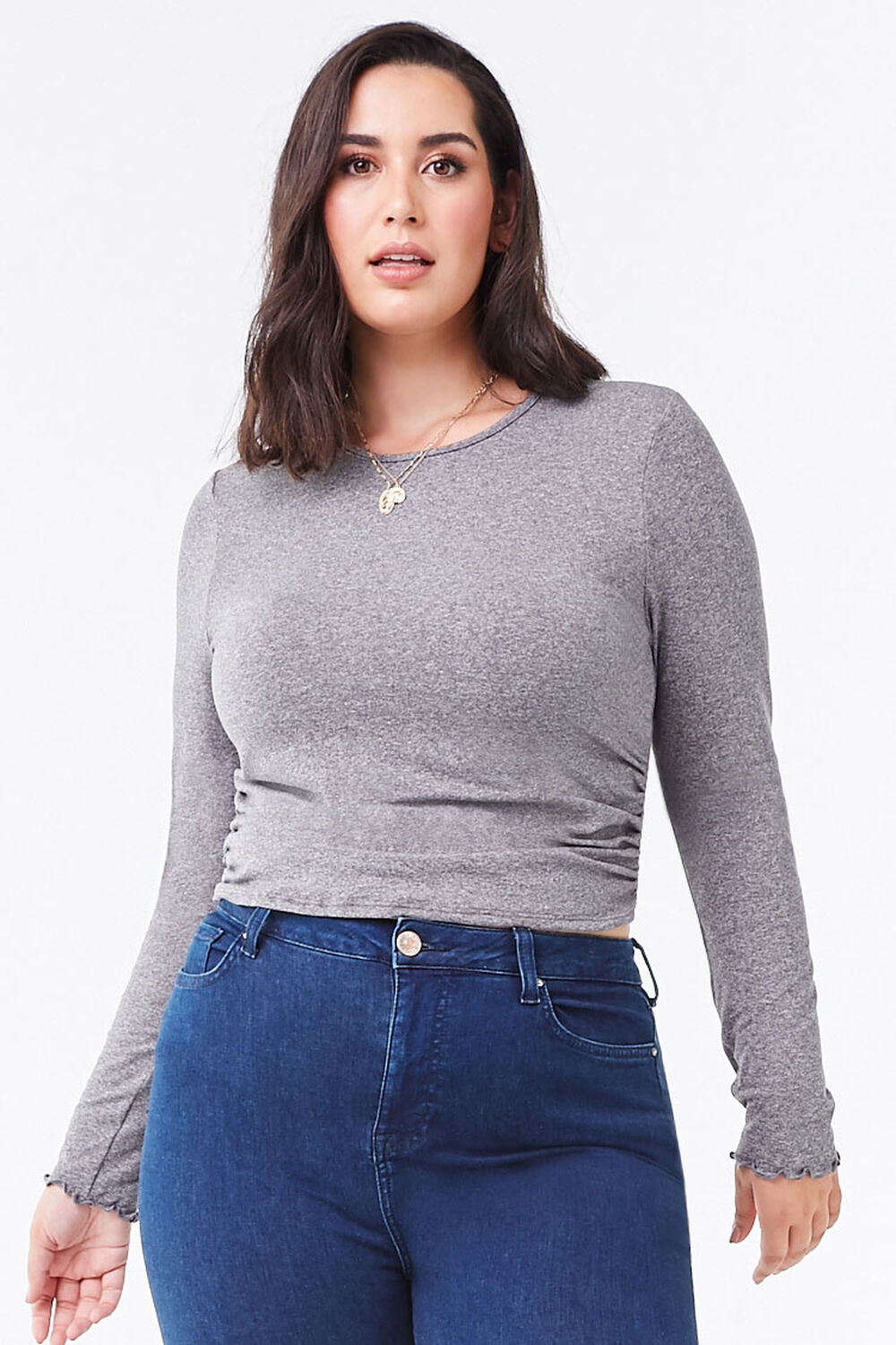 HEATHER GREY Plus Size Brushed Ruched Top, image 2