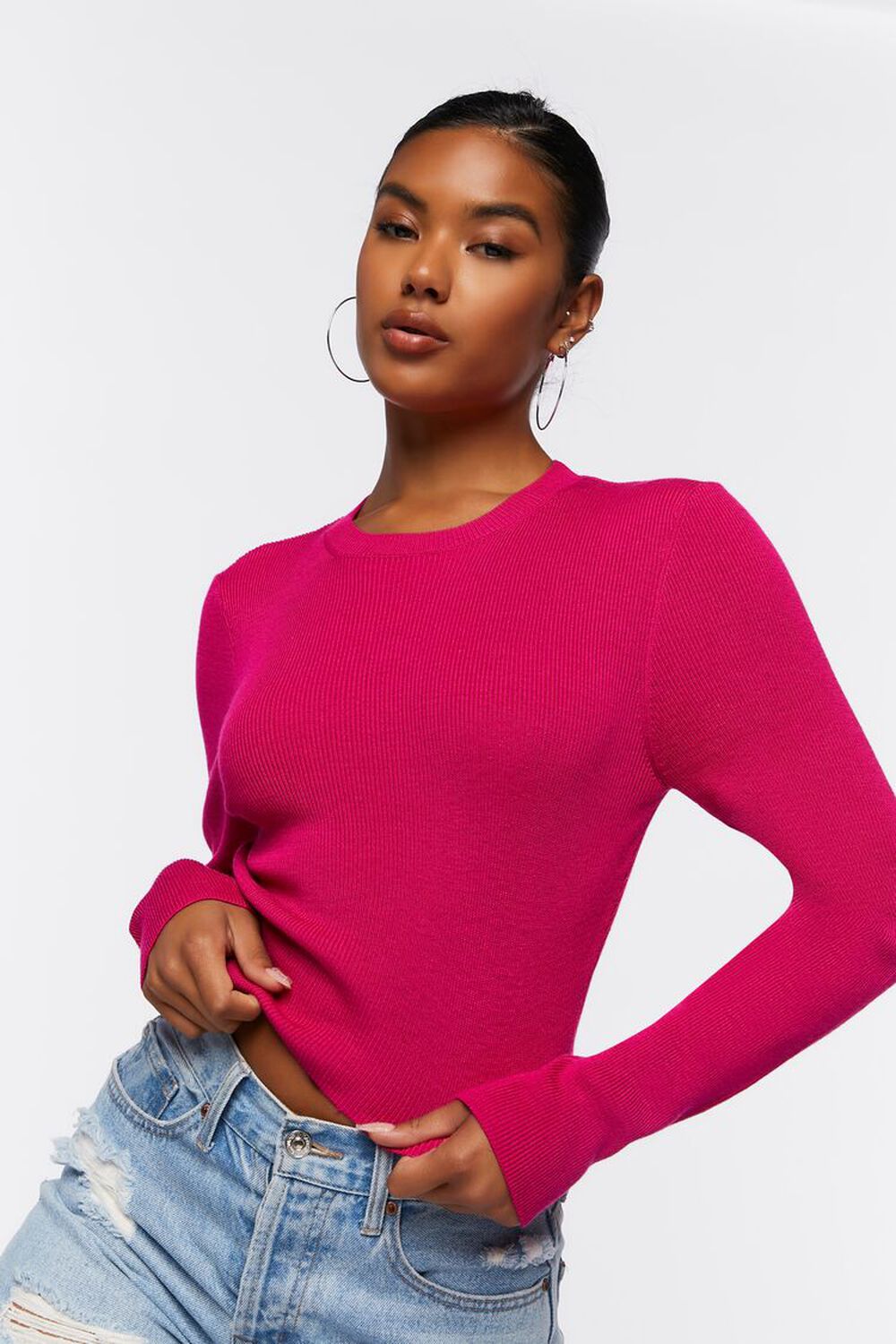 FUCHSIA Ribbed Knit Sweater Top, image 1