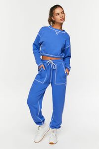 BLUE/WHITE Active Contrast-Trim Cropped Pullover, image 4