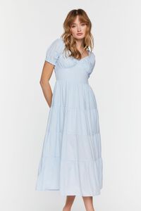 BLUE Puff-Sleeve Tiered Midi Dress, image 1