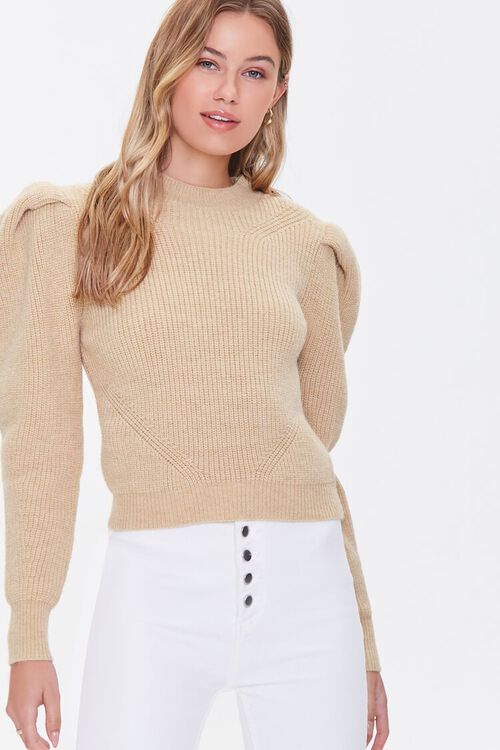 CAMEL Ribbed Puff-Sleeve Sweater, image 1
