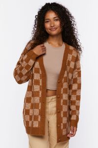 BROWN/MULTI Checkered Cardigan Sweater, image 6